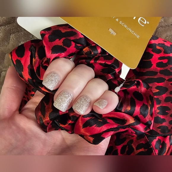 Ambrielle 3 Piece Pajama Set, Short Set & Scrunchie, Red & Black Leopard Print - Picture 6 of 9